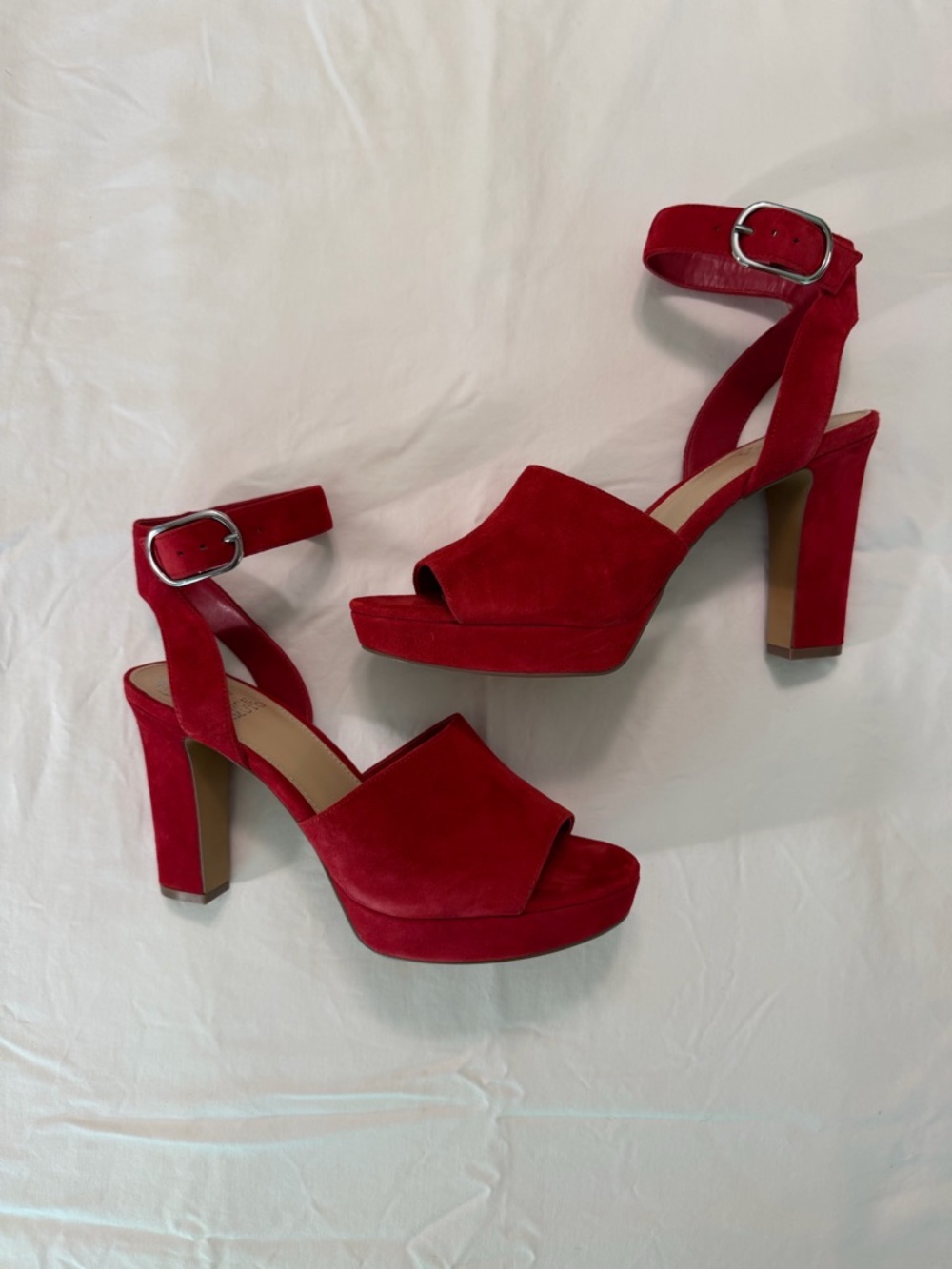 Vince Camuto Sophette Red Suede Platform Ankle-Strap Heels NEW